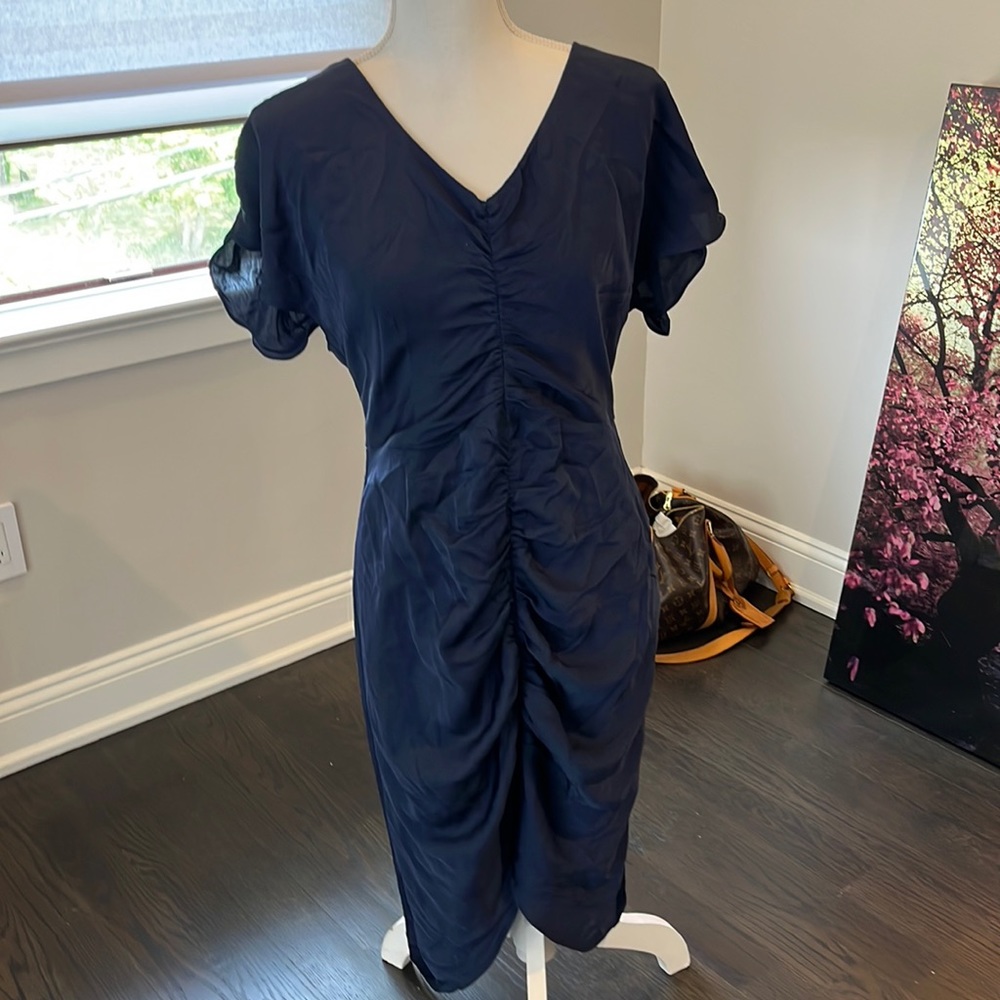 Milly silk navy midi dress